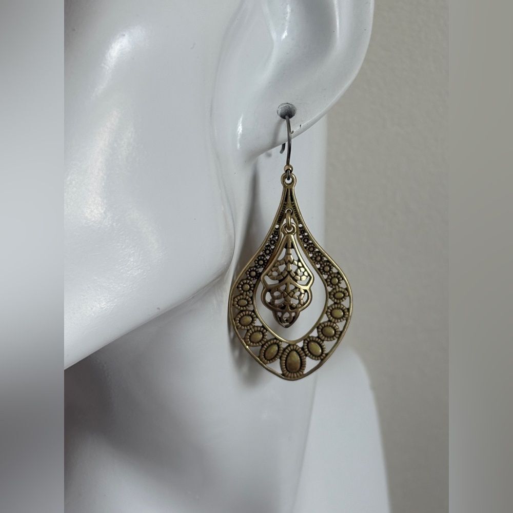 Gold Filigree Oblong Earrings